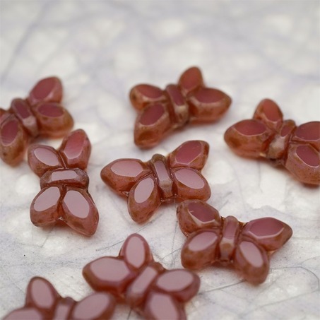 脏脏粉色复古做旧边边~高定蝴蝶珠捷克珠玻璃琉璃珠 20X12MM-2