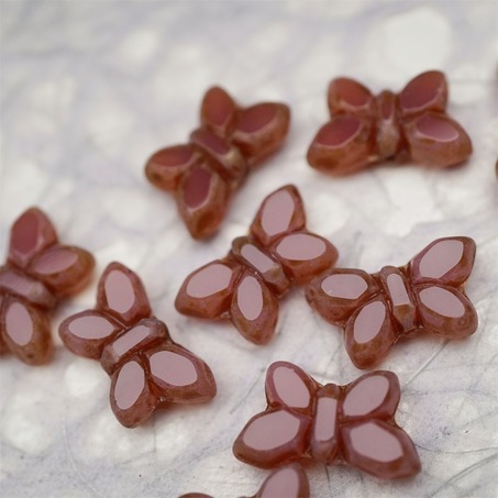 脏脏粉色复古做旧边边~高定蝴蝶珠捷克珠玻璃琉璃珠 20X12MM-5