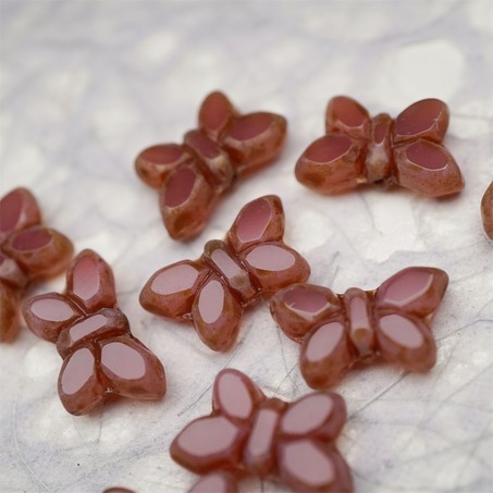 脏脏粉色复古做旧边边~高定蝴蝶珠捷克珠玻璃琉璃珠 20X12MM-4