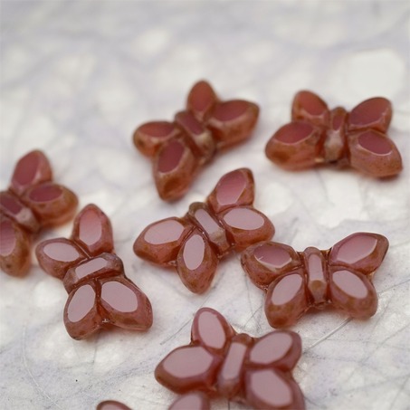 脏脏粉色复古做旧边边~高定蝴蝶珠捷克珠玻璃琉璃珠 20X12MM-6