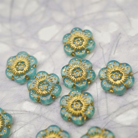 果冻蓝绿色描金~小号樱花捷克珠玻璃琉璃珠 14MM-6