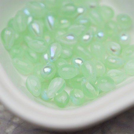 浅绿色系条纹mix幻彩色~常规水滴珠捷克珠玻璃琉璃珠 6X9MM