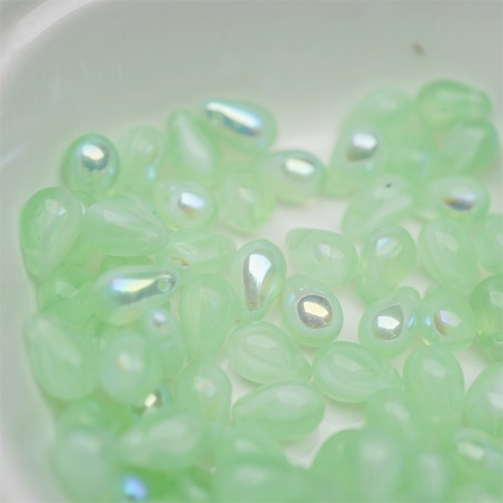 浅绿色系条纹mix幻彩色~常规水滴珠捷克珠玻璃琉璃珠 6X9MM-4