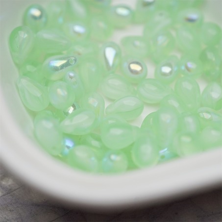 浅绿色系条纹mix幻彩色~常规水滴珠捷克珠玻璃琉璃珠 6X9MM-5