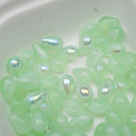 浅绿色系条纹mix幻彩色~常规水滴珠捷克珠玻璃琉璃珠 6X9MM-3