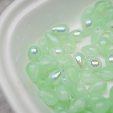 浅绿色系条纹mix幻彩色~常规水滴珠捷克珠玻璃琉璃珠 6X9MM-7