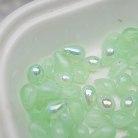 浅绿色系条纹mix幻彩色~常规水滴珠捷克珠玻璃琉璃珠 6X9MM-6