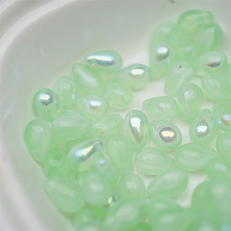 浅绿色系条纹mix幻彩色~常规水滴珠捷克珠玻璃琉璃珠 6X9MM-8