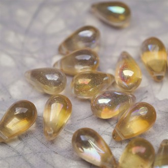 香槟透色幻彩极光彩色~复古大号水滴捷克珠玻璃琉璃珠 9X15MM