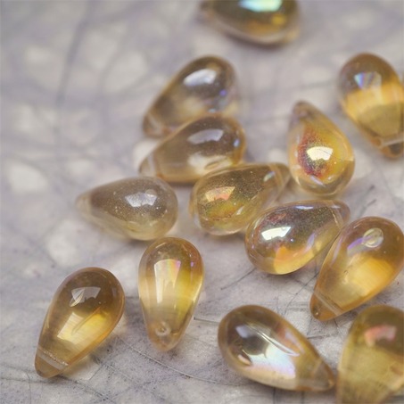 香槟透色幻彩极光彩色~复古大号水滴捷克珠玻璃琉璃珠 9X15MM-2