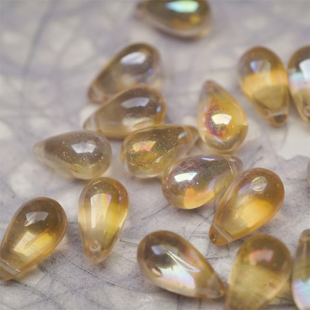 香槟透色幻彩极光彩色~复古大号水滴捷克珠玻璃琉璃珠 9X15MM-3