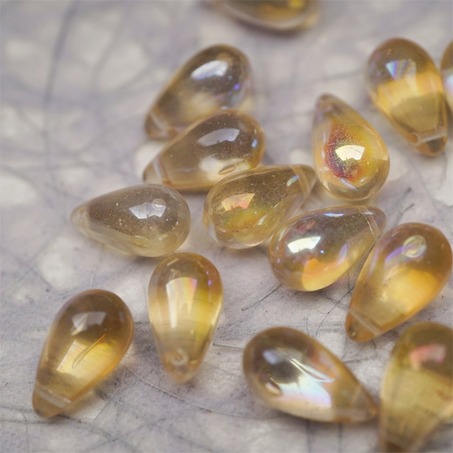 香槟透色幻彩极光彩色~复古大号水滴捷克珠玻璃琉璃珠 9X15MM-4