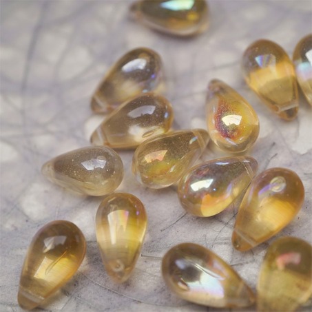 香槟透色幻彩极光彩色~复古大号水滴捷克珠玻璃琉璃珠 9X15MM-5