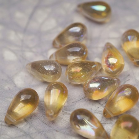 香槟透色幻彩极光彩色~复古大号水滴捷克珠玻璃琉璃珠 9X15MM-6