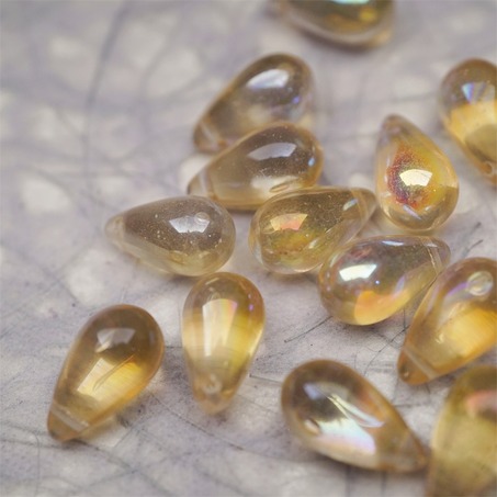 香槟透色幻彩极光彩色~复古大号水滴捷克珠玻璃琉璃珠 9X15MM-9