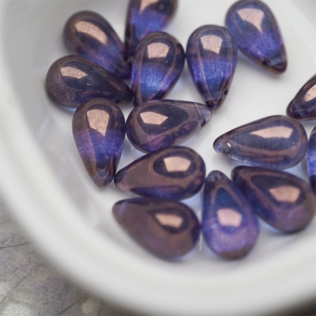 深色光泽感深紫色纹路色~复古大号水滴捷克珠玻璃琉璃珠 9X15MM-1