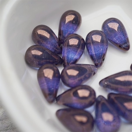 深色光泽感深紫色纹路色~复古大号水滴捷克珠玻璃琉璃珠 9X15MM-2