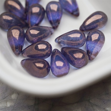 深色光泽感深紫色纹路色~复古大号水滴捷克珠玻璃琉璃珠 9X15MM-3