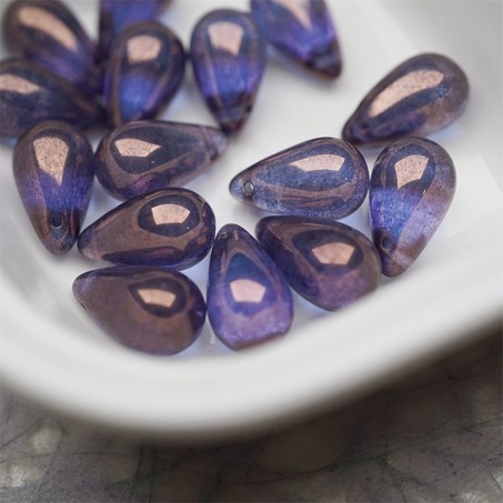 深色光泽感深紫色纹路色~复古大号水滴捷克珠玻璃琉璃珠 9X15MM-5