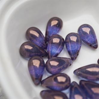 深色光泽感深紫色纹路色~复古大号水滴捷克珠玻璃琉璃珠 9X15MM