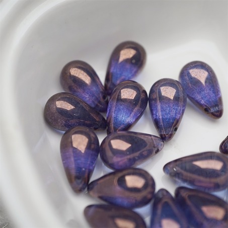 深色光泽感深紫色纹路色~复古大号水滴捷克珠玻璃琉璃珠 9X15MM-6