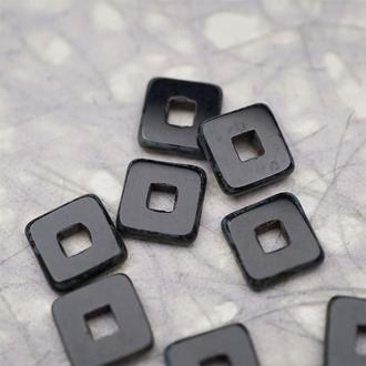 黑色做旧毕加索色~空心方块正方形大孔平安扣型捷克珠玻璃琉璃珠 12MM