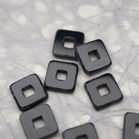 黑色做旧毕加索色~空心方块正方形大孔平安扣型捷克珠玻璃琉璃珠 12MM