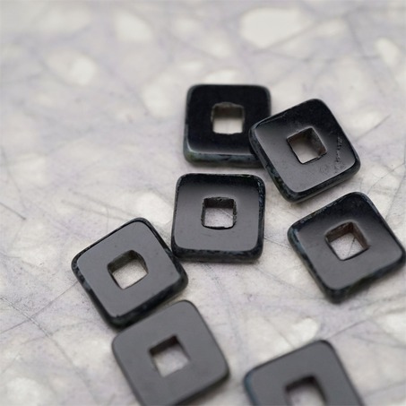 黑色做旧毕加索色~空心方块正方形大孔平安扣型捷克珠玻璃琉璃珠 12MM-3
