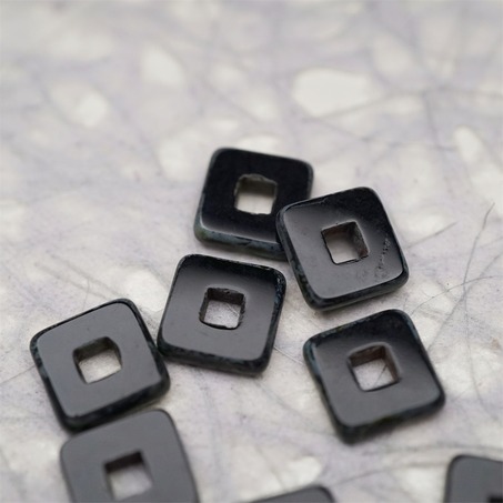 黑色做旧毕加索色~空心方块正方形大孔平安扣型捷克珠玻璃琉璃珠 12MM-2
