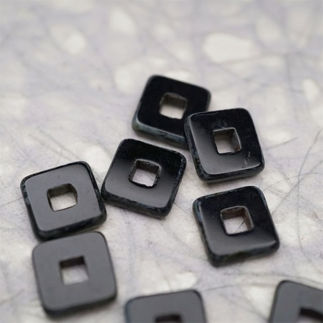 黑色做旧毕加索色~空心方块正方形大孔平安扣型捷克珠玻璃琉璃珠 12MM-4