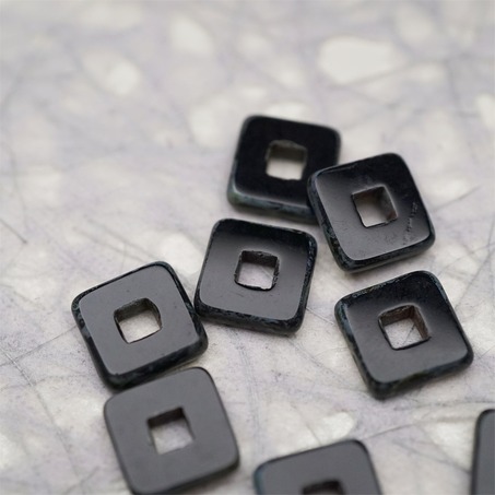 黑色做旧毕加索色~空心方块正方形大孔平安扣型捷克珠玻璃琉璃珠 12MM-5