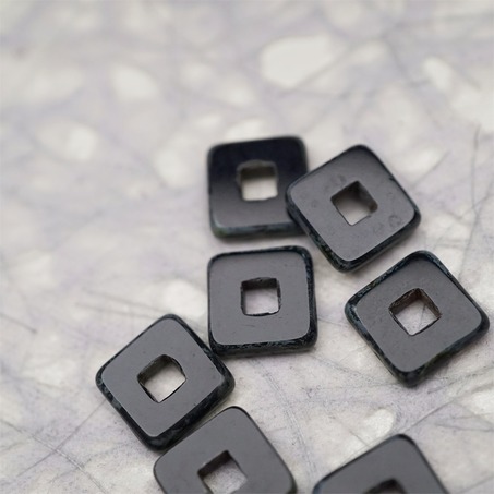 黑色做旧毕加索色~空心方块正方形大孔平安扣型捷克珠玻璃琉璃珠 12MM-6