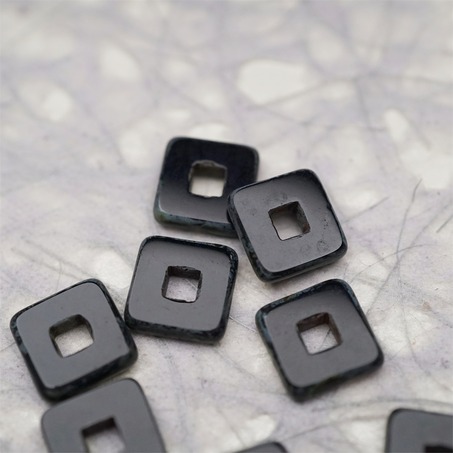 黑色做旧毕加索色~空心方块正方形大孔平安扣型捷克珠玻璃琉璃珠 12MM-9
