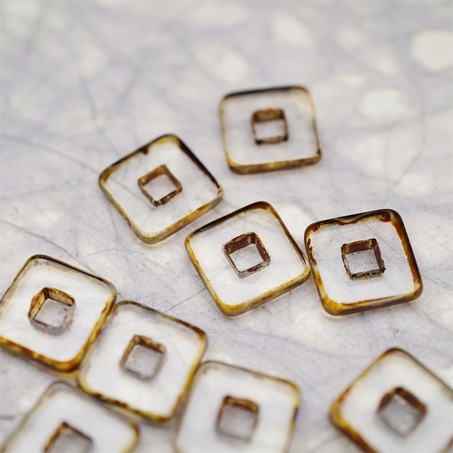 透明做旧毕加索色边缘~空心方块正方形大孔平安扣型捷克珠玻璃琉璃珠 12MM-2