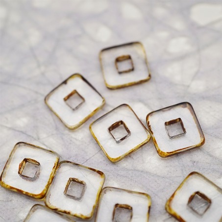 透明做旧毕加索色边缘~空心方块正方形大孔平安扣型捷克珠玻璃琉璃珠 12MM-4