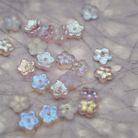 蚀刻浅透粉色极光幻彩~中孔迷你小花花五瓣花捷克珠玻璃珠琉璃 8MM-5