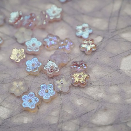 蚀刻浅透粉色极光幻彩~中孔迷你小花花五瓣花捷克珠玻璃珠琉璃 8MM-4