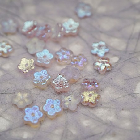蚀刻浅透粉色极光幻彩~中孔迷你小花花五瓣花捷克珠玻璃珠琉璃 8MM-2