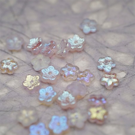 蚀刻浅透粉色极光幻彩~中孔迷你小花花五瓣花捷克珠玻璃珠琉璃 8MM-7