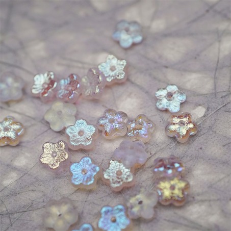 蚀刻浅透粉色极光幻彩~中孔迷你小花花五瓣花捷克珠玻璃珠琉璃 8MM-6