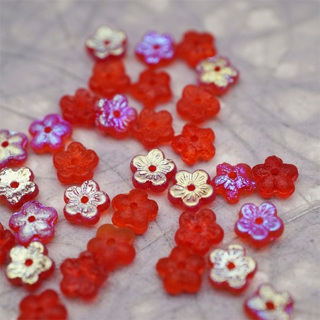 蚀刻红宝石色极光幻彩~中孔迷你小花花五瓣花捷克珠玻璃珠琉璃 8MM-4