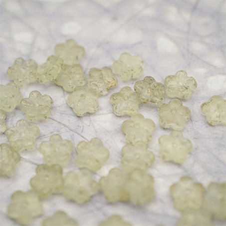 蚀刻透柠檬黄烫金色~中孔迷你小花花五瓣花捷克珠玻璃珠琉璃 8MM-6