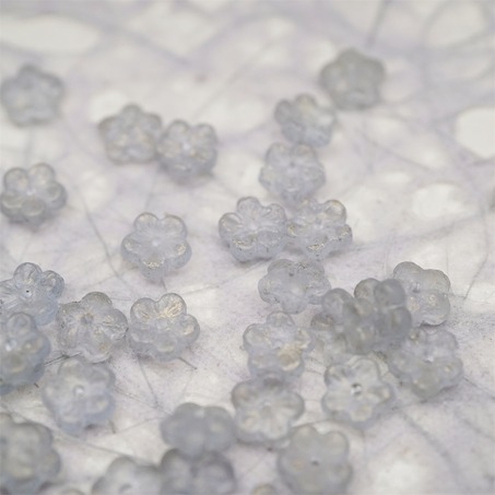 蚀刻雾霾蓝烫金色~中孔迷你小花花五瓣花捷克珠玻璃珠琉璃 8MM-2