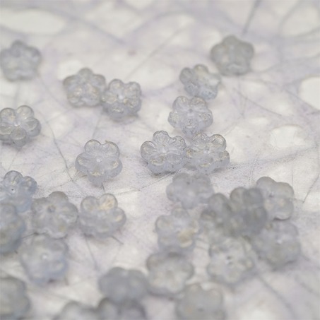 蚀刻雾霾蓝烫金色~中孔迷你小花花五瓣花捷克珠玻璃珠琉璃 8MM-3
