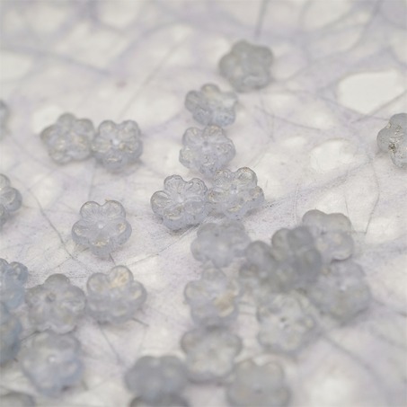 蚀刻雾霾蓝烫金色~中孔迷你小花花五瓣花捷克珠玻璃珠琉璃 8MM-5