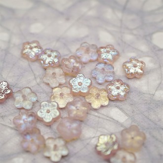 蚀刻深透粉色极光幻彩~中孔迷你小花花五瓣花捷克珠玻璃珠琉璃 8MM