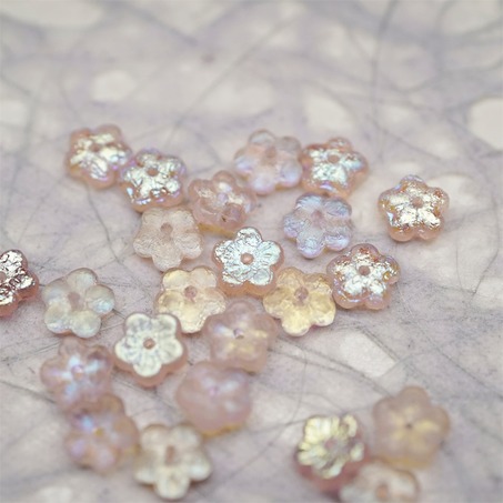 蚀刻深透粉色极光幻彩~中孔迷你小花花五瓣花捷克珠玻璃珠琉璃 8MM