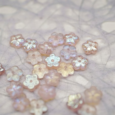 蚀刻深透粉色极光幻彩~中孔迷你小花花五瓣花捷克珠玻璃珠琉璃 8MM-2