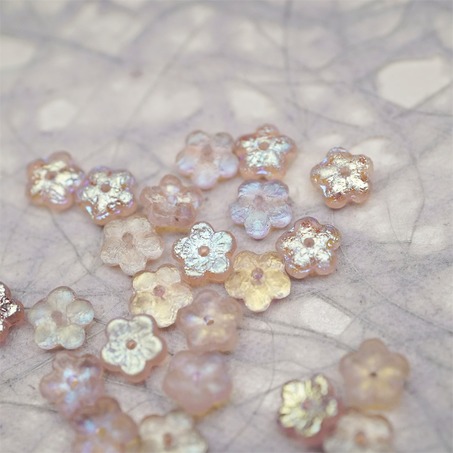 蚀刻深透粉色极光幻彩~中孔迷你小花花五瓣花捷克珠玻璃珠琉璃 8MM-3