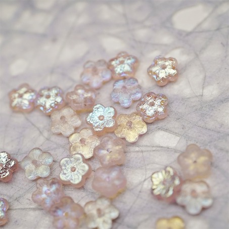 蚀刻深透粉色极光幻彩~中孔迷你小花花五瓣花捷克珠玻璃珠琉璃 8MM-4